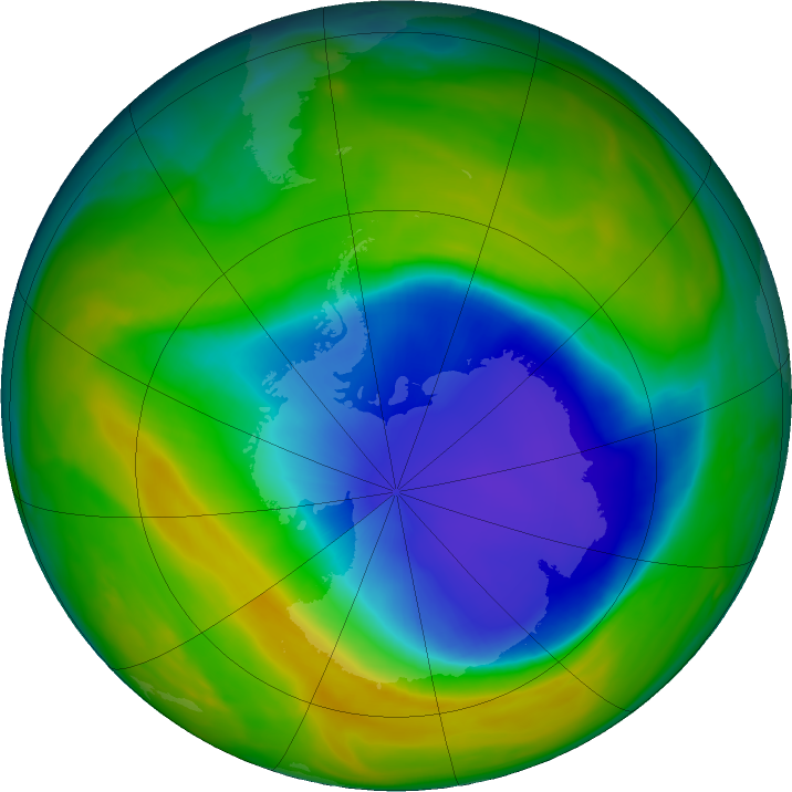 Antarctic ozone map for 26 October 2016